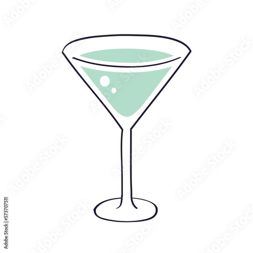 Martini glass, vermouth wine cocktail isolated vector illustration.