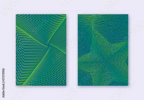 Cover design template set. Abstract lines modern brochure layout. Green vibrant halftone gradients on dark background. Good-looking brochure  catalog  poster  book etc.