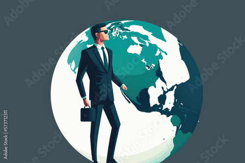 Businessman holding a globe, showcasing the international reach of his company, generative ai