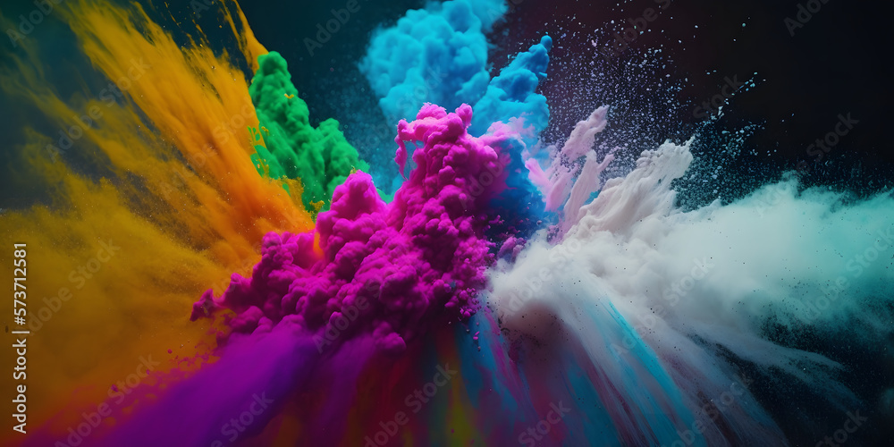 Holi powder festival. Colorful banner for abstract India color background. 