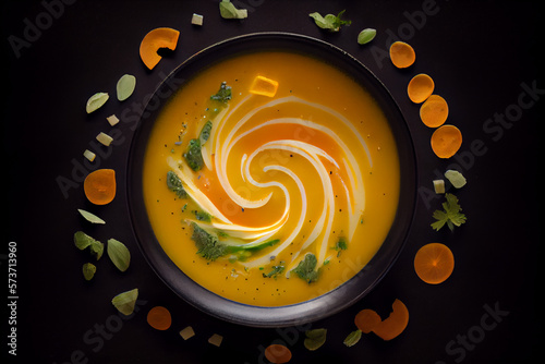 Hearty and Delicious Top-View Soup - Perfect for Foodies, Restaurants and Cooking Enthusiasts