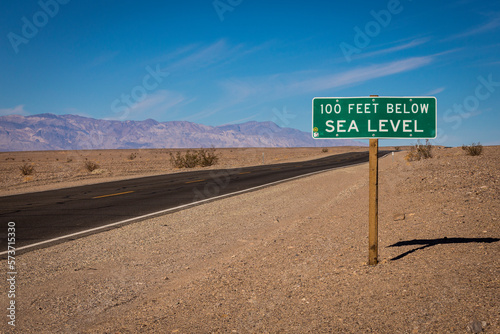below sea level sign in the desert