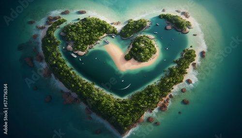 Sky view of a heart shaped island generative ai  © deyton
