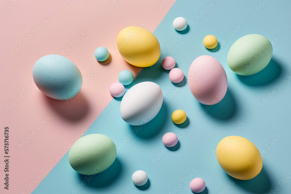 Dyed Easter eggs on a pastel colored background generative ai Dyed Easter eggs on a pastel colored background generative ai