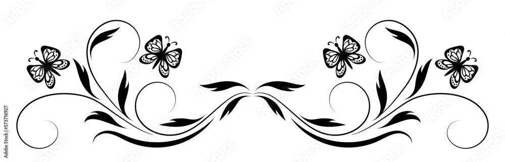 Fototapeta premium Floral ornament with leaves and abstract lines. Graceful element for decor and greeting or invitation card design