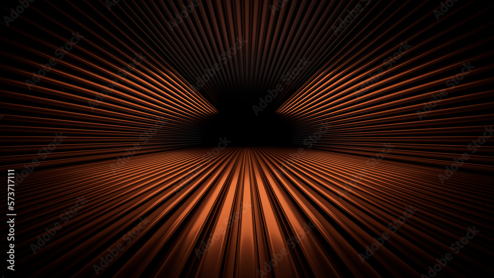 Obraz premium Sci Fy neon glowing lines in a dark tunnel. Reflections on the floor and ceiling. 3d rendering image. Abstract glowing lines. Techology futuristic background.