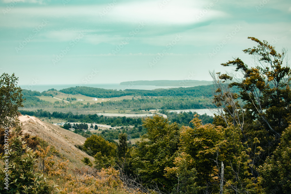 Looking across the sand dunes of Sleeping Bear Dunes National Lakeshore and toward Lake Michigan Looking across the sand dunes of Sleeping Bear Dunes National Lakeshore and toward Lake Michigan