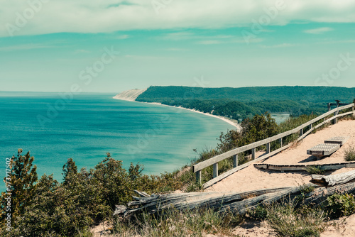 View of the Empire Bluff Overlook at Sleeping Bear National Lakeshore in Honor, Michigan