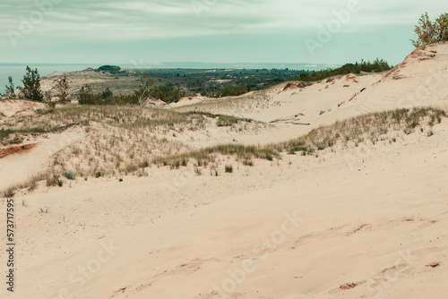 Looking across the sand dunes of Sleeping Bear Dunes National Lakeshore and toward Lake Michigan