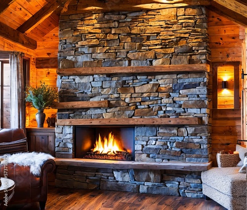 fireplace and wood interior with burning candles