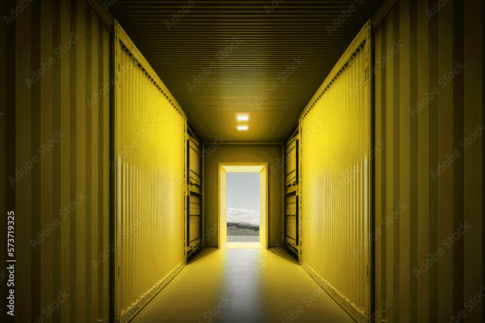 View through a yellow shipping container. Generative AI