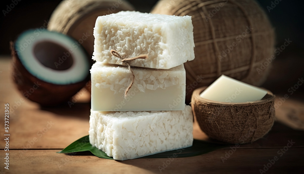 Handmade soap bars with coconut butter. Generative AI