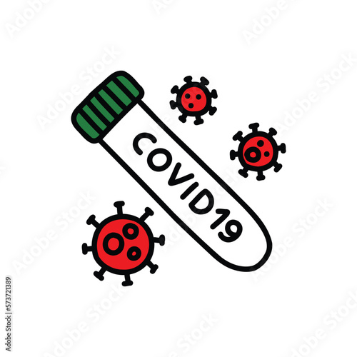 covid doodle icon, vector color line illustration