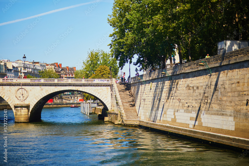 Fototapeta premium Scenic view of beautiful Seine river embankments from water in Paris