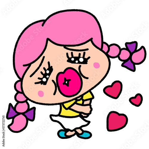 blow kiss girl, character design, cute cartoon isolated , graphic design for presentation, marketing, art, illustration, t-shirt design, cartoon, comic, advertising, online media