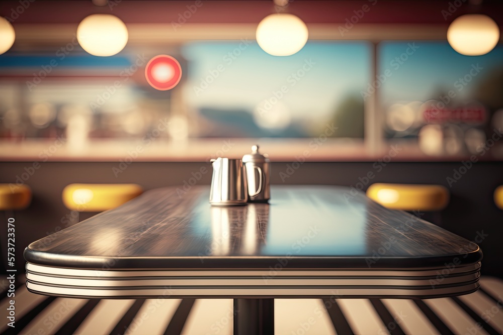 ภาพประกอบสต็อก Empty Table in an American 50's Diner Backdrop with
