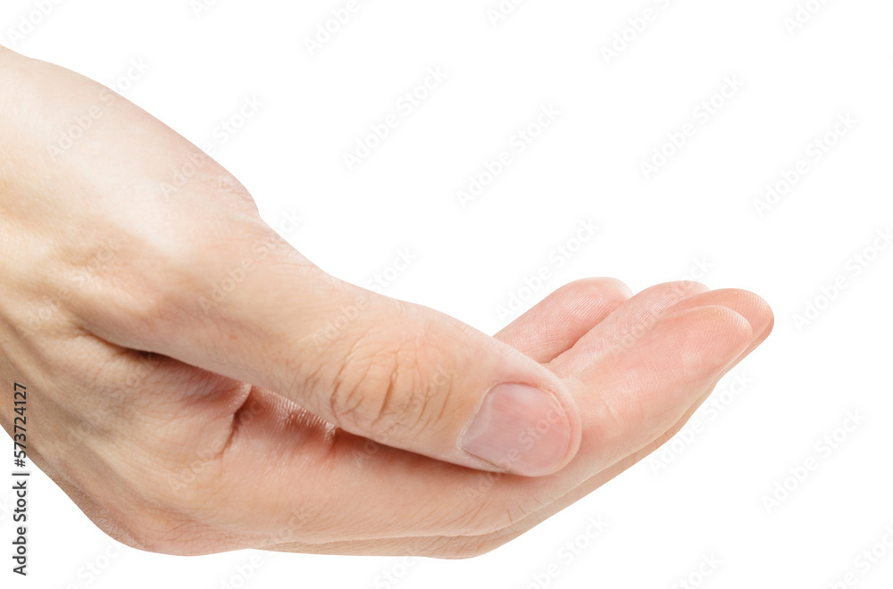 Outstretched hand gesture, holding, asking or offering something, cut out