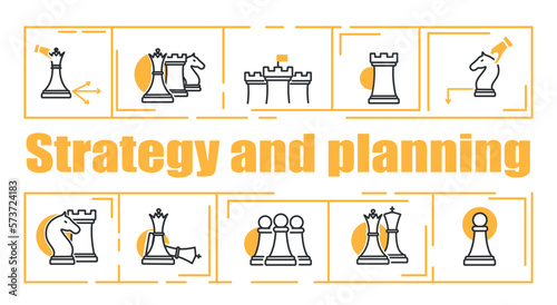 Chess strategy and planning. Goal, task setting and motivation, business processes. Leadership and vision for future. Intellectual game, competitions and sports. Cartoon flat vector illustration