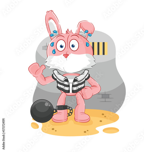 pink bunny criminal in jail. cartoon character