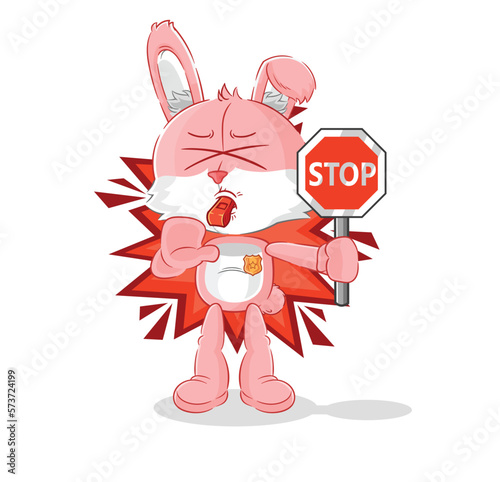 pink bunny holding stop sign. cartoon mascot vector