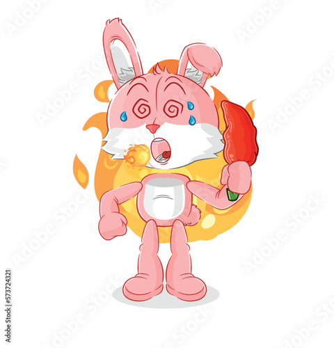 Fototapeta Naklejka Na Ścianę i Meble -  pink bunny eat hot chilie mascot. cartoon vector