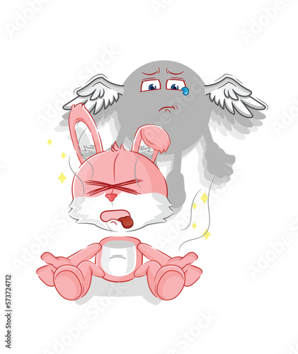 pink bunny spirit leaves the body mascot. cartoon vector