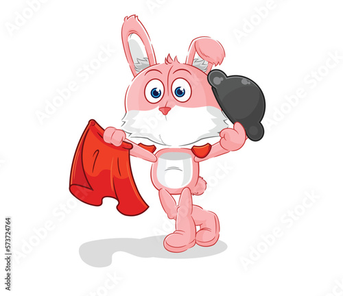 pink bunny matador with red cloth illustration. character vector