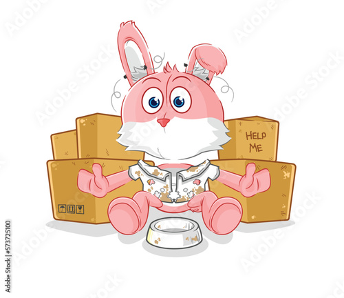 pink bunny homeless character. cartoon mascot vector