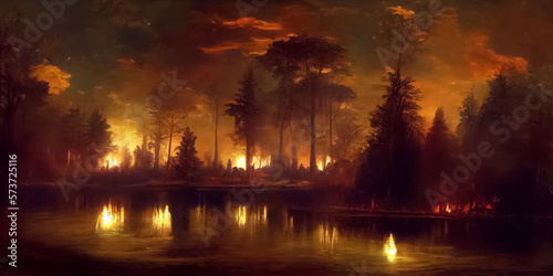 The forest is on fire. Forest fire scene. Natural disaster © ProArt Studios