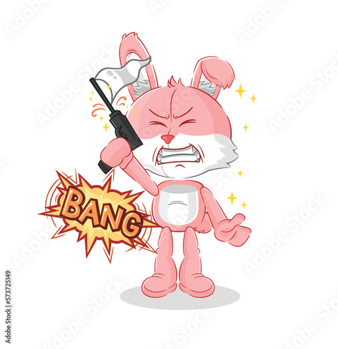 pink bunny warning shot mascot. cartoon vector © dataimasu