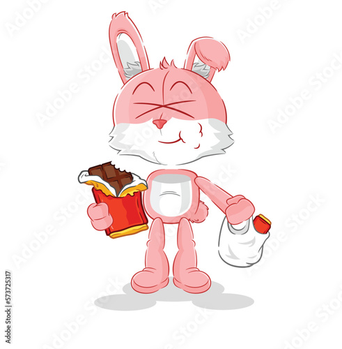 pink bunny eat chocolate mascot. cartoon vector