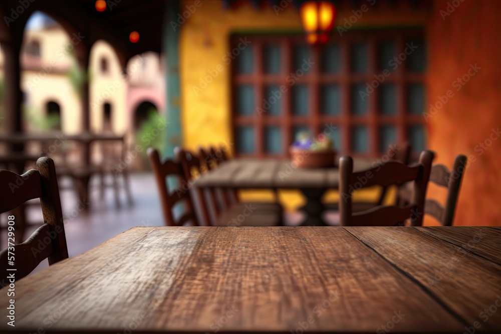 Empty Table in a Mexican Restaurant with Blurred Restaurant Background (Created with Generative AI) Empty Table in a Mexican Restaurant with Blurred Restaurant Background (Created with Generative AI)
