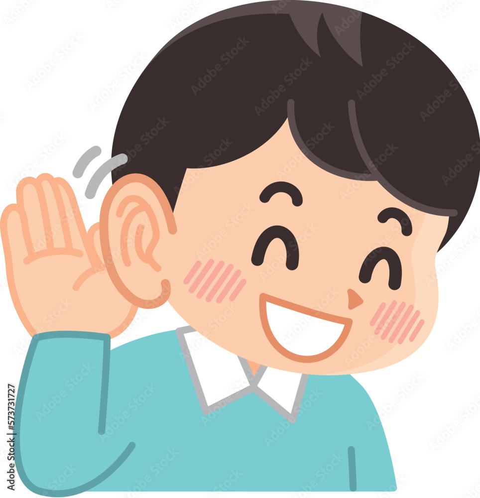 耳を大きくして話を聞く男性 聞き耳をたてる 耳を大きくして話を聞く男性 聞き耳をたてる