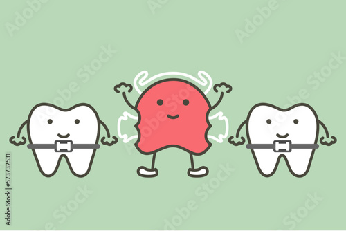 Healthy orthodontics teeth and orthodontics teeth retainer or dental brace bracket - tooth cartoon vector flat style