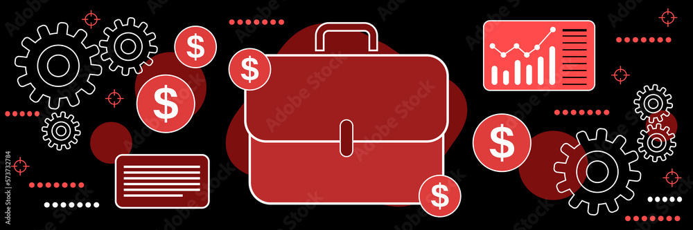 Business portfolio, financial statistics, analysis, management dark theme style vector concept illustration Business portfolio, financial statistics, analysis, management dark theme style vector concept illustration