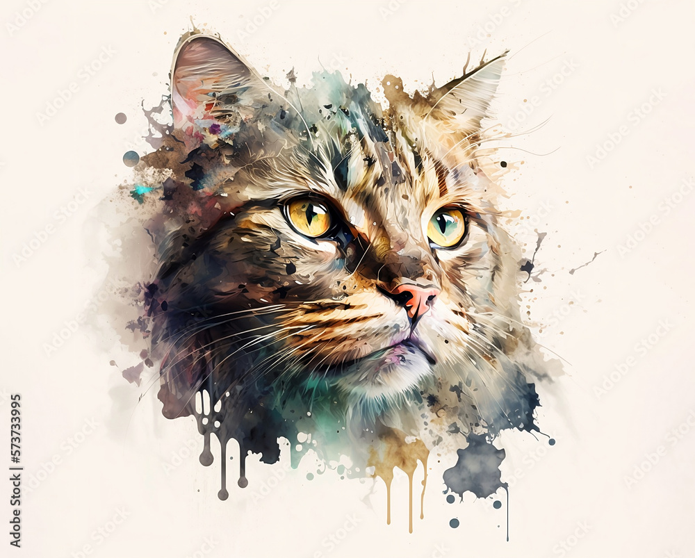 Realistic watercolor tabby cat illustration created with Generative AI ...