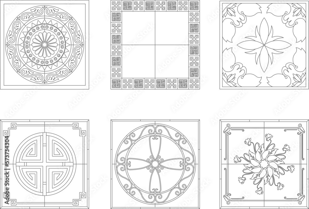 set of round mosaic baground vector illustration sketches