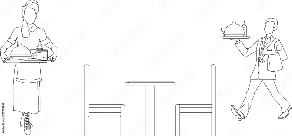 Sketch vector illustration of people serving food in a restaurant Sketch vector illustration of people serving food in a restaurant