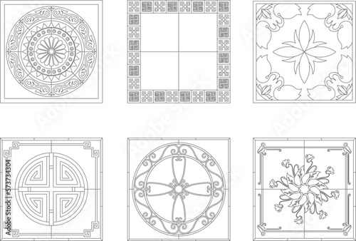set of round mosaic baground vector illustration sketches