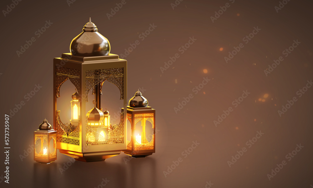 3d ramadan ornament with lantern and mosque