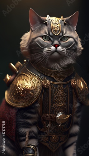 Cat in Chinese armor depicts a fierce and powerful feline ready for battle  embodying strength and bravery