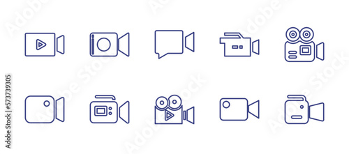 Movie camera line icon set. Editable stroke. Vector illustration. Containing video camera, video call, camera, video, video production © Huticon