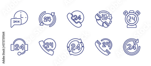 24h line icon set. Editable stroke. Vector illustration. Containing h, hours, telephone, call center