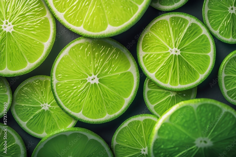 pattern of fresh lime citrus slices background, colorful seamless texture, close up , generative ai