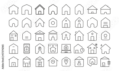 home button outline icon set black and white vector, house icon, real estate icon set, building icon set