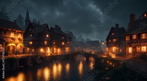 Old medieval village at night [AI Generated]
