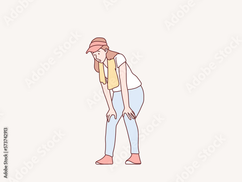 woman tired resting after running workout towel in her neck simple korean style illustration