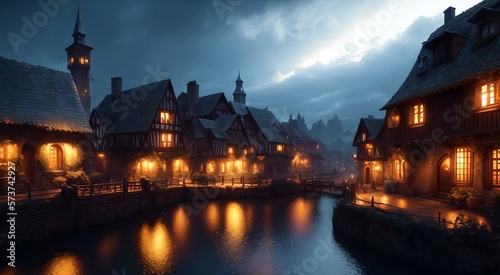 Old medieval village at night [AI Generated] © Jefferson