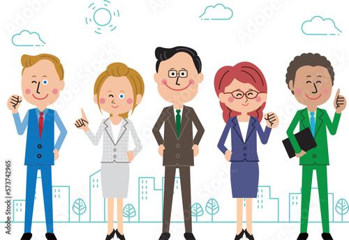 ポップな外国人講師の人々が集合　屋外