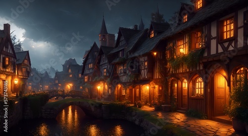 Old medieval village at night [AI Generated]